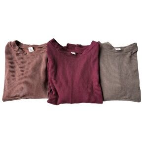 Like Love Womens Oversized Ribbed Knit Dolman Sleeve Top Set of 3 One Size